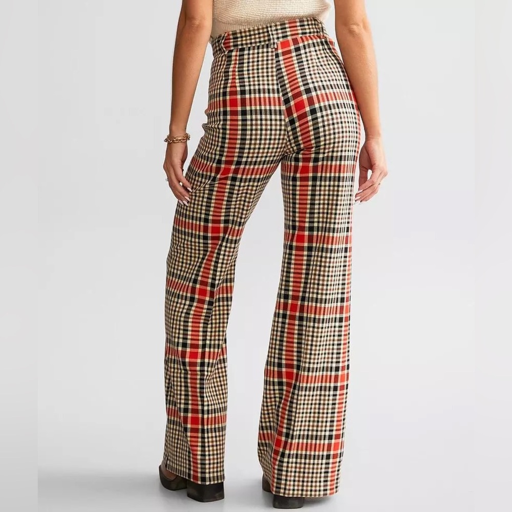 NWT Free People Jules Orange Black Cream Plaid Flare Pants Sz 12 Short - Picture 7 of 15